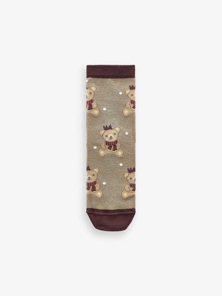 Neutral/Grey Cotton Rich Christmas Character Ankle Socks 3 Pack - Image 4 of 4