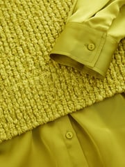 Lime Green Sleeveless Satin Shirt Layer Knitted Vest Jumper - Image 3 of 7