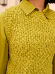 Lime Green Sleeveless Satin Shirt Layer Knitted Vest Jumper - Image 4 of 7
