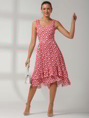 Jolie Moi Orange Floral Printed Midi Sundress - Image 1 of 6