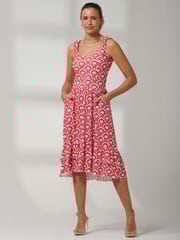Jolie Moi Orange Floral Printed Midi Sundress - Image 3 of 6
