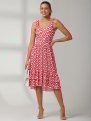Jolie Moi Orange Floral Printed Midi Sundress - Image 4 of 6