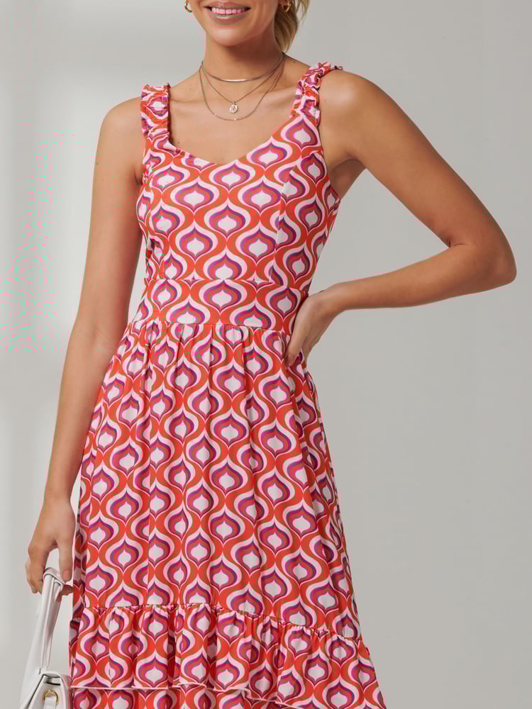 Jolie Moi Orange Floral Printed Midi Sundress - Image 6 of 6