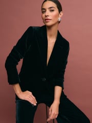 Black Tailored Velvet Single Breasted Blazer - Image 1 of 4
