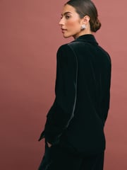 Black Tailored Velvet Single Breasted Blazer - Image 3 of 4