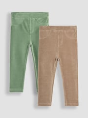JoJo Maman Bébé Green & Fawn Brown 2-Pack Jersey Cord Jeggings - Image 1 of 7