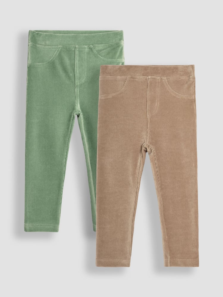 JoJo Maman Bébé Green & Fawn Brown 2-Pack Jersey Cord Jeggings - Image 1 of 7