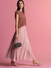 Pink Mesh Maxi Skirt - Image 1 of 8