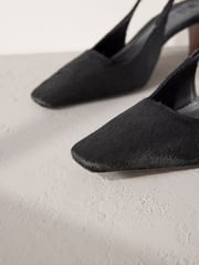 Black Premium Square Toe Leather Sling Back Heels - Image 10 of 10