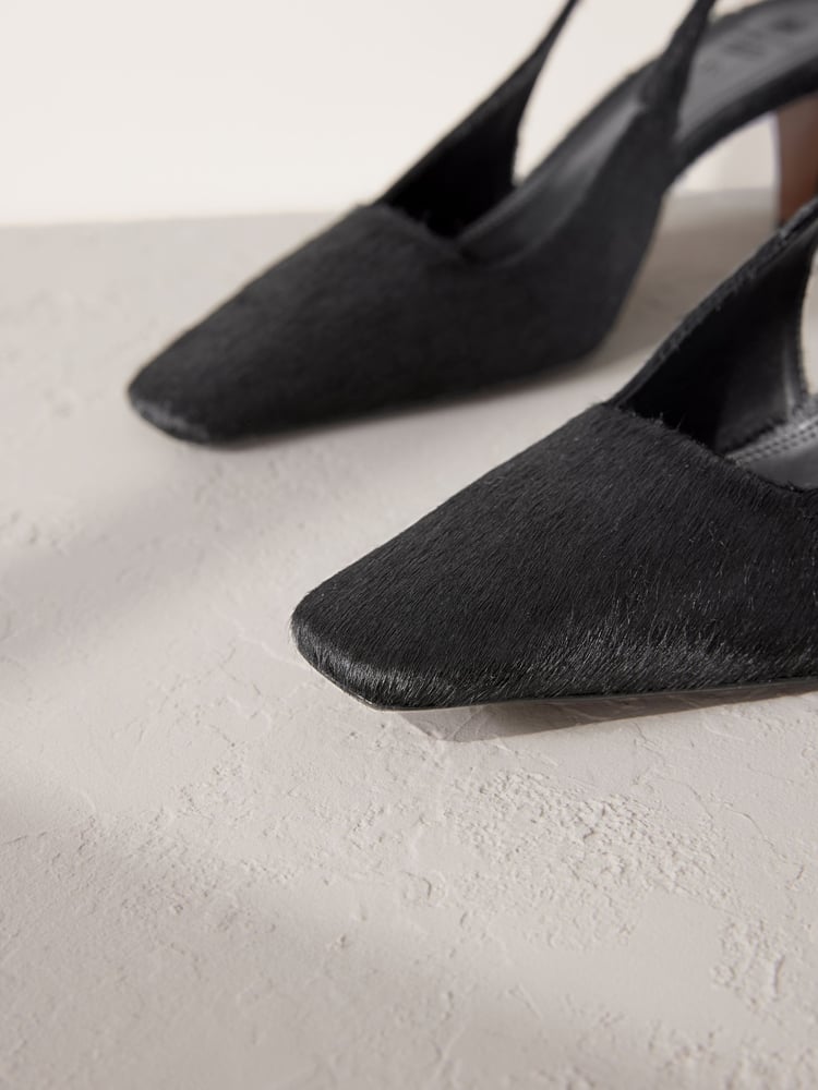 Black Premium Square Toe Leather Sling Back Heels - Image 10 of 10