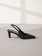 Black Premium Square Toe Leather Sling Back Heels - Image 6 of 10
