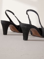 Black Premium Square Toe Leather Sling Back Heels - Image 7 of 10