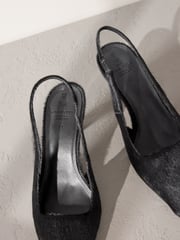Black Premium Square Toe Leather Sling Back Heels - Image 9 of 10
