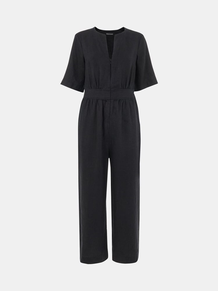 Whistles Black Linen Cosima Jumpsuit - Image 5 of 5