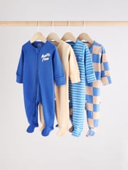 Blue Baby Zipped Sleepsuits 4 Pack (0mths-2yrs) - Image 1 of 14
