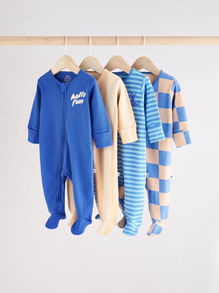 Blue Baby Zipped Sleepsuits 4 Pack (0mths-2yrs) - Image 1 of 14
