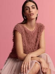 Pink Short Sleeve Fluffy Top - Image 1 of 7