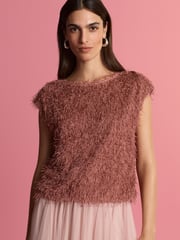 Pink Short Sleeve Fluffy Top - Image 2 of 7