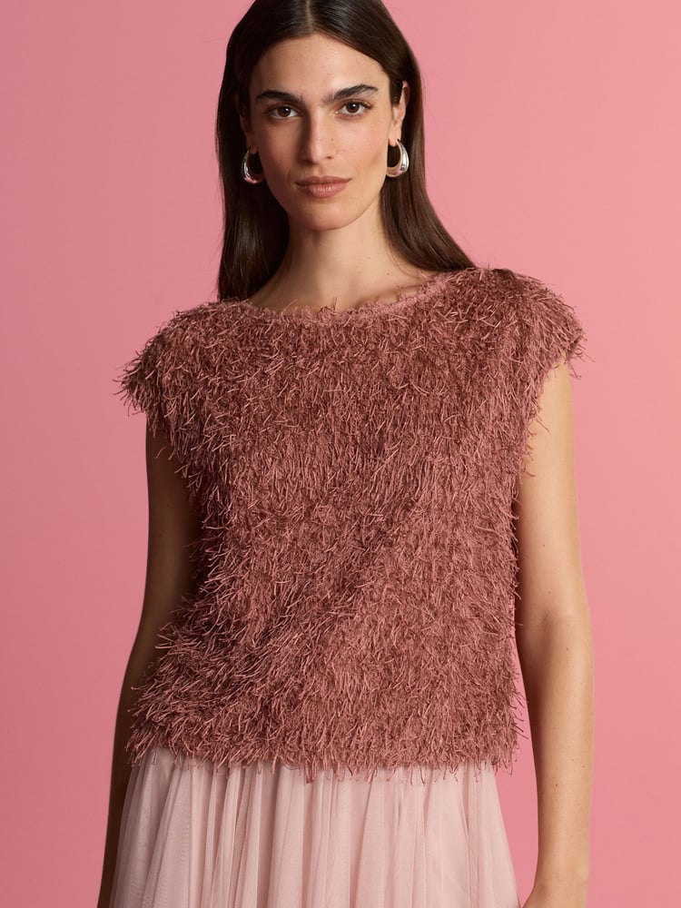 Pink Short Sleeve Fluffy Top - Image 2 of 7