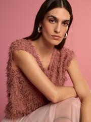 Pink Short Sleeve Fluffy Top - Image 4 of 7