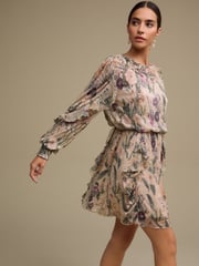 Blush Pink Floral Long Sleeve Ruffle Detail Mini Dress - Image 1 of 8