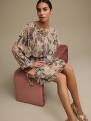 Blush Pink Floral Long Sleeve Ruffle Detail Mini Dress - Image 2 of 8