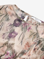 Blush Pink Floral Long Sleeve Ruffle Detail Mini Dress - Image 6 of 8