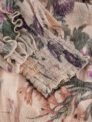 Blush Pink Floral Long Sleeve Ruffle Detail Mini Dress - Image 8 of 8