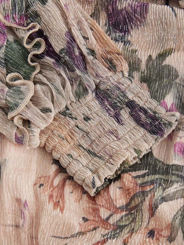 Blush Pink Floral Long Sleeve Ruffle Detail Mini Dress - Image 8 of 8