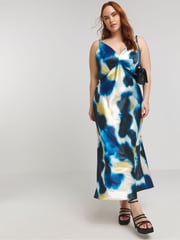 Simply Be Blue Satin Cami Slip Dress - Image 1 of 4