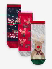 Red/Navy Cotton Rich Christmas Character Ankle Socks 3 Pack - Image 1 of 5