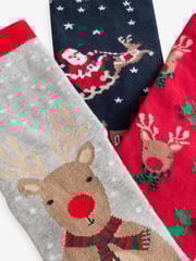 Red/Navy Cotton Rich Christmas Character Ankle Socks 3 Pack - Image 5 of 5