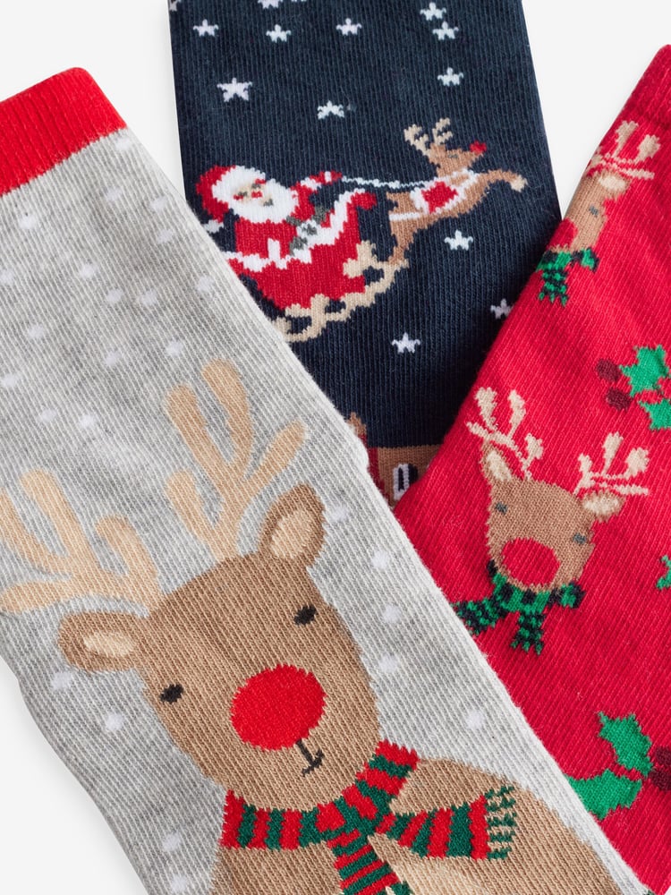 Red/Navy Cotton Rich Christmas Character Ankle Socks 3 Pack - Image 5 of 5