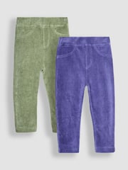 JoJo Maman Bébé Khaki Green & Navy Blue 2-Pack Jersey Cord Jeggings - Image 1 of 5