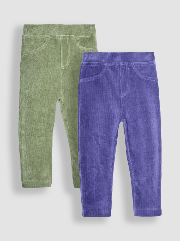 JoJo Maman Bébé Khaki Green & Navy Blue 2-Pack Jersey Cord Jeggings - Image 1 of 5