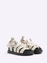 River Island Ecru Studded Fisherman Flatform Sandals - Image 3 of 6