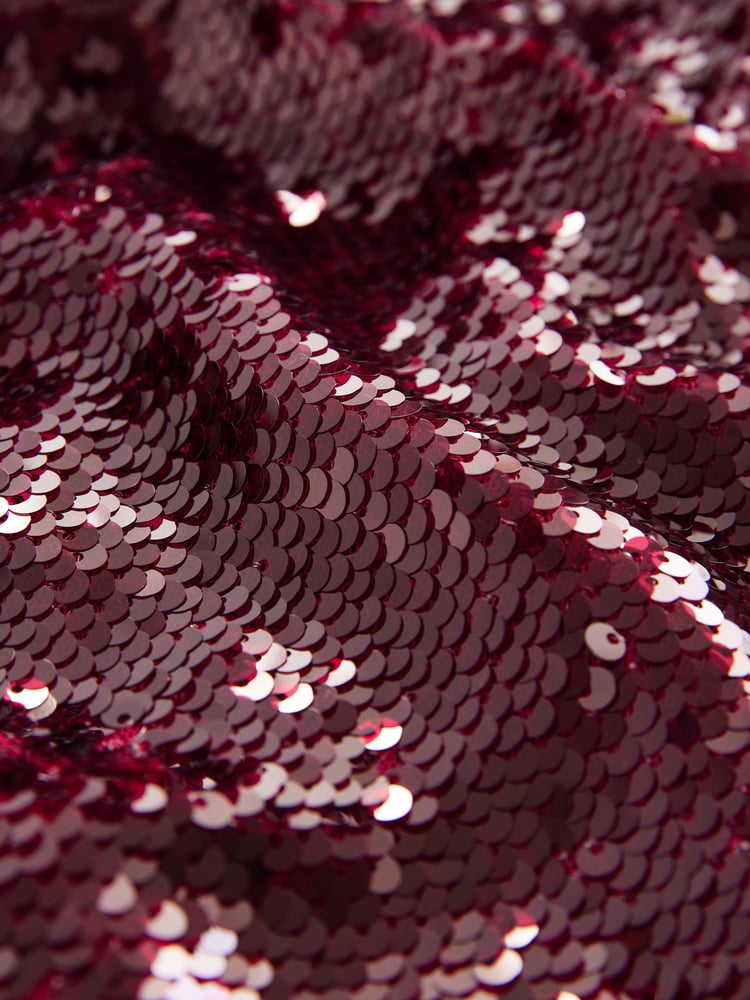 Burgundy Red Long Sleeve Sequin Bardot Mini Dress - Image 8 of 8
