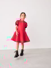 Baker by Ted Baker Red Embossed Mesh Trim Scuba Dress - Image 1 of 8