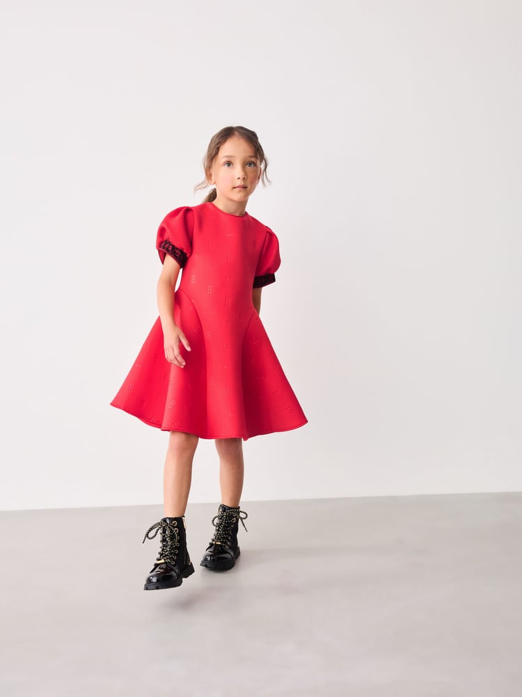 Baker by Ted Baker Red Embossed Mesh Trim Scuba Dress - Image 1 of 8