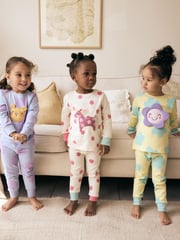 Pastel Cat/ Unicorn/ Flower Long Sleeve Snuggle Pyjamas 3 Pack (9mths-16yrs) - Image 1 of 11