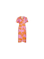 VILA Pink Flutter Sleeve Wrap Dress - Image 2 of 3