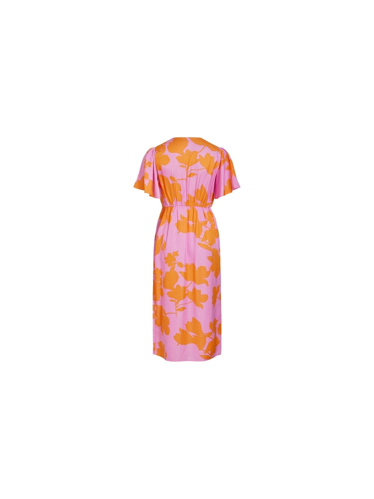 VILA Pink Flutter Sleeve Wrap Dress - Image 3 of 3