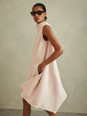 Reiss Nude Shauna High-Neck Drape Back Mini Dress - Image 1 of 6