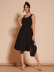 Jolie Moi Black 1950's Inspired Belted Swing Dress - Image 1 of 6