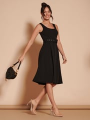 Jolie Moi Black 1950's Inspired Belted Swing Dress - Image 4 of 6