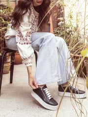 Moda In Pelle Abbiy Chunky Slab Sole Side Zip Lace Up Trainers - Image 1 of 5