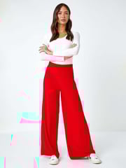 Roman Red Wide Leg Stretch Trousers - Image 2 of 5