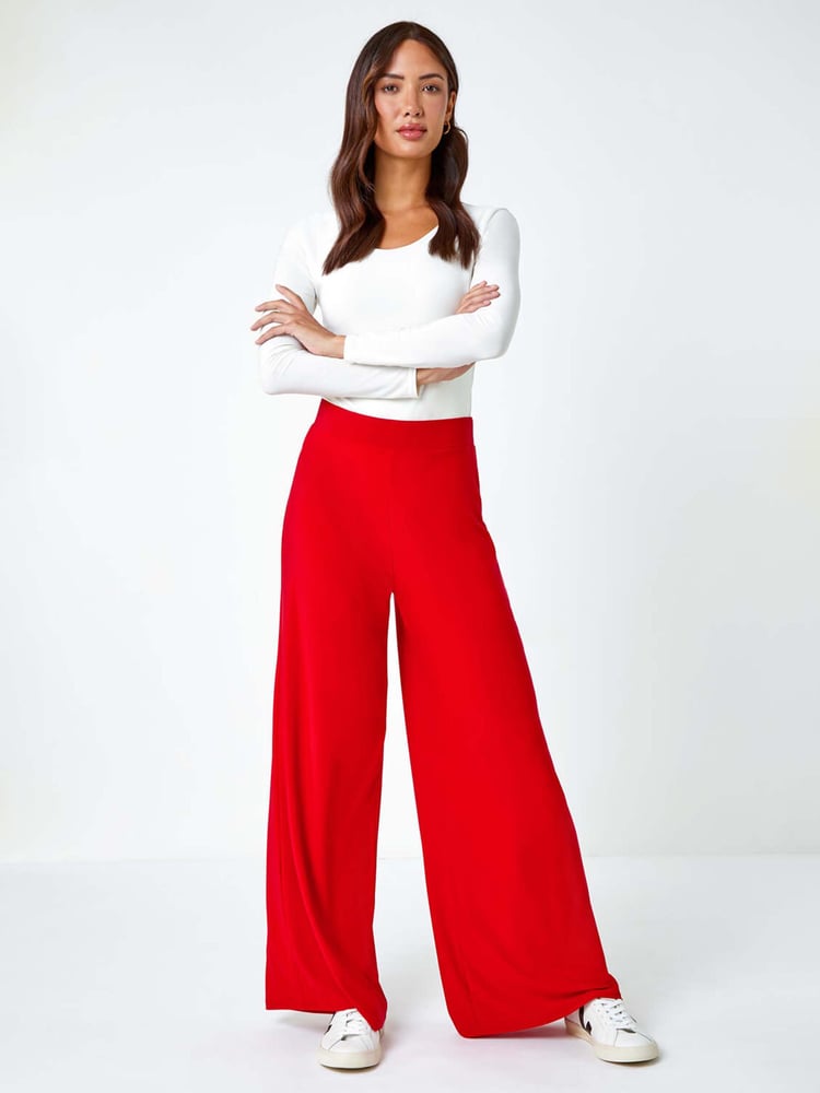Roman Red Wide Leg Stretch Trousers - Image 2 of 5