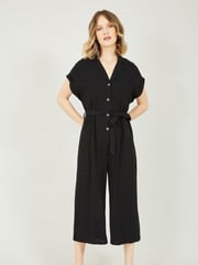Yumi Black Button up Jumpsuit - Image 1 of 5