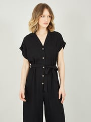 Yumi Black Button up Jumpsuit - Image 2 of 5